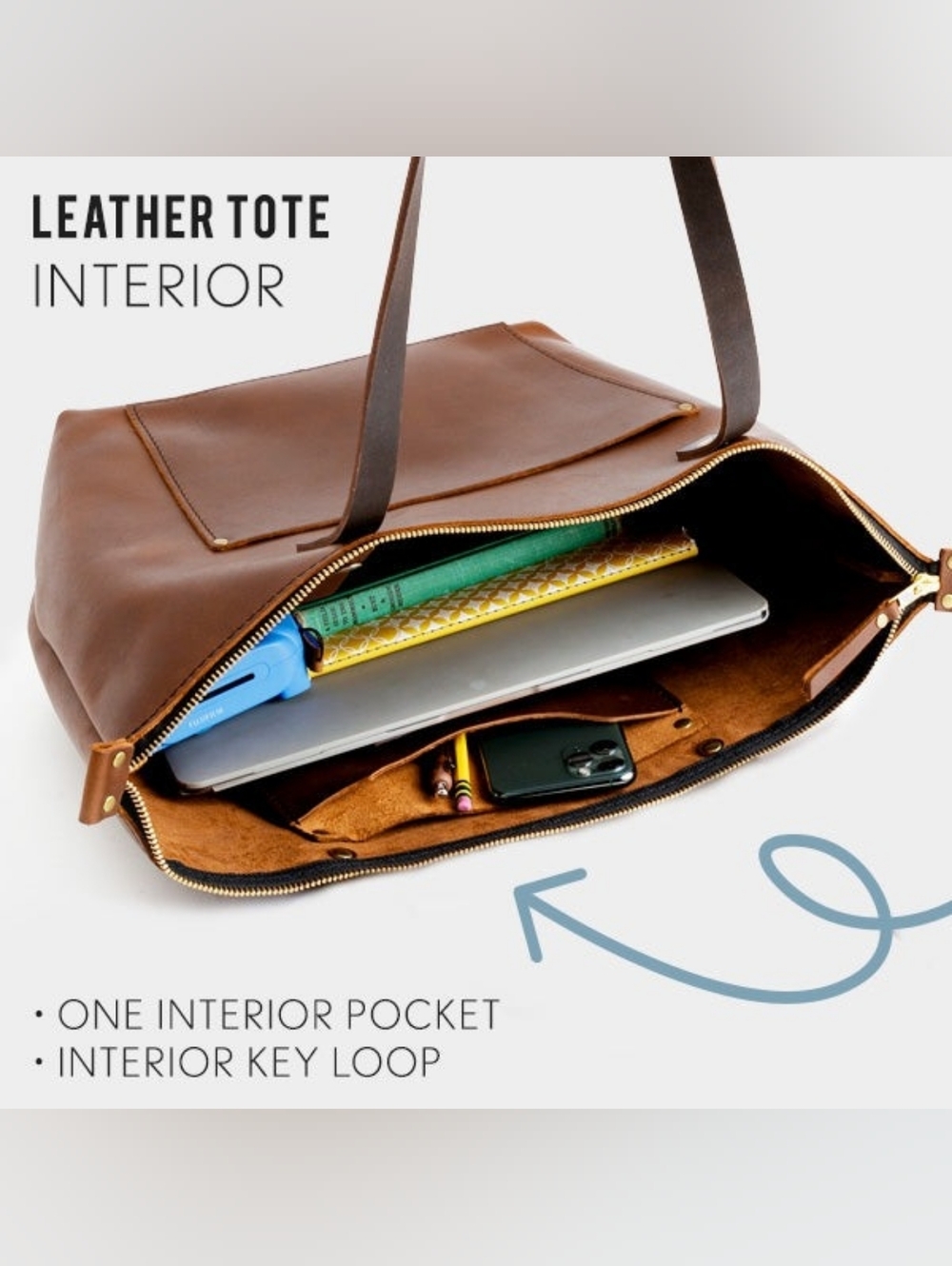 Portland Leather Canyon Medium Zipped Tote Bag - Picture 6 of 8